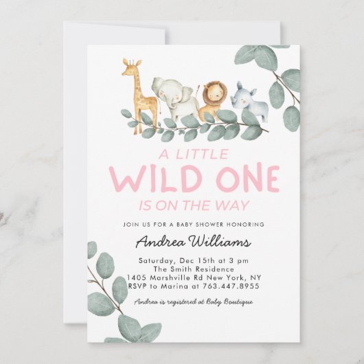 Wild One Zoo Animals Girl Baby shower Kaart (Voorkant)