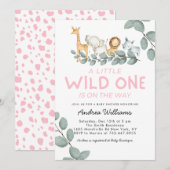 Wild One Zoo Animals Girl Baby shower Kaart (Voorkant / Achterkant)