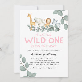 Wild One Zoo Animals Girl Baby shower Kaart