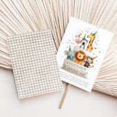 Wild One Zoo Animals Neutral First Birthday Party Kaart