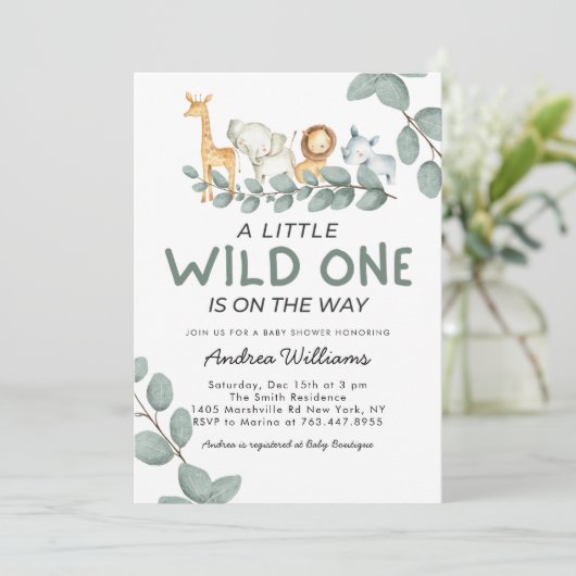 Wild One Zoo Animals Neutrale Gender Baby shower Kaart (Staand voorkant)