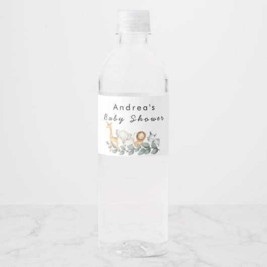 Wild One Zoo Baby shower Waterfles Etiket (Voorkant)
