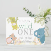 Wild One Zoo Dieren Olifant Goud 1e verjaardag Kaart (Staand voorkant)