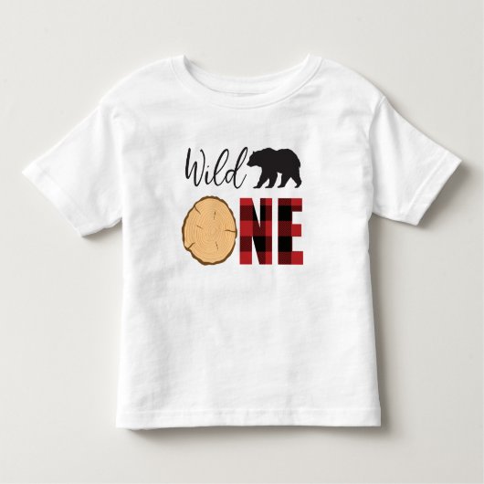 Wild One Zwart Beer Rood Plaid 1e Verjaardag Kinder Shirts (Voorkant)