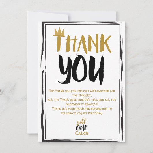 Wild One Zwart Goud Foto 1 1e Verjaardag Bedankt Kaart (Voorkant)