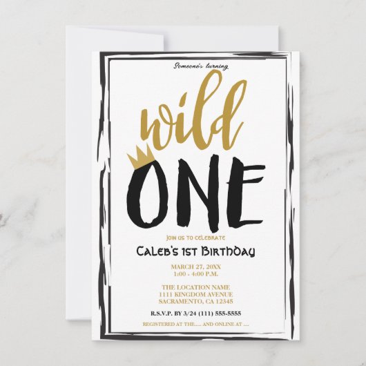 Wild One Zwart + Goud Foto 1 1e Verjaardag Kaart (Voorkant)