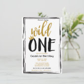 Wild One Zwart + Goud Foto 1 1e Verjaardag Kaart (Staand voorkant)