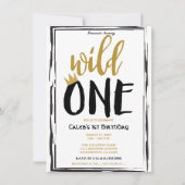 Wild One Zwart + Goud Foto 1 1e Verjaardag Kaart (Voorkant)