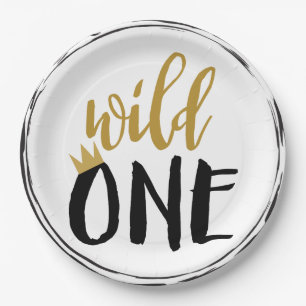 Wild One Zwart + Goud Foto 1 1e Verjaardag Papieren Bordje