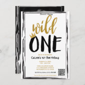 Wild One Zwart + Goud Foto 1 1e Verjaardag QR code Kaart (Voorkant / Achterkant)
