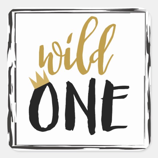 Wild One Zwart + Goud Foto 1 1e Verjaardag Vierkante Sticker (Voorkant)