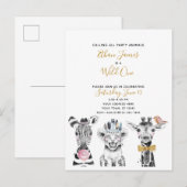 Wild One Zwart Wit Geel Kind Verjaardagsfeestje Uitnodiging Briefkaart (Voorkant / Achterkant)
