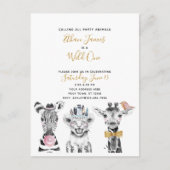 Wild One Zwart Wit Geel Kind Verjaardagsfeestje Uitnodiging Briefkaart (Voorkant)