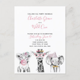 Wild One Zwart Wit Roze Meisje Verjaardagsfeest Uitnodiging Briefkaart