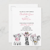 Wild One Zwart Wit Roze Meisje Verjaardagsfeest Uitnodiging Briefkaart (Voorkant / Achterkant)