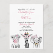 Wild One Zwart Wit Roze Meisje Verjaardagsfeest Uitnodiging Briefkaart (Voorkant)