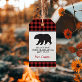 Wild One Zwarte Beer Buffalo Plaid Bedankt Cadeaulabel