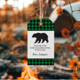 Wild One Zwarte Beer Groene Buffalo Plaid Bedankt Cadeaulabel