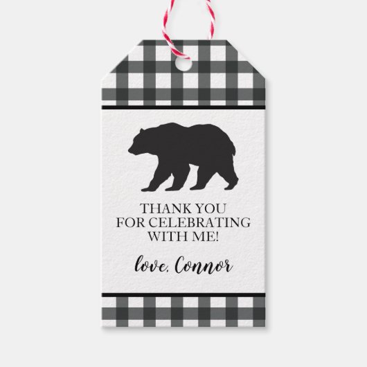 Wild One Zwarte Beer Plaid Bedankt Cadeaulabel (Voorkant)
