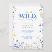 Wild & Onederful 1e Verjaardag Blauwe Wildbloem Kaart (Voorkant)