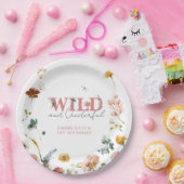 Wild & Onederful Bloemen Roze Meisje 1e Verjaardag Papieren Bordje (Feest)