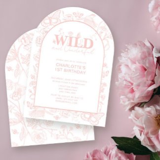 Wild & Onederful Blush Roze Bloemen 1e Verjaardag Kaart