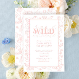 Wild & Onederful Blush Roze Bloemen 1e Verjaardag Kaart