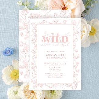 Wild & Onederful Blush Roze Bloemen 1e Verjaardag Kaart