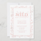 Wild & Onederful Blush Roze Bloemen 1e Verjaardag Kaart (Voorkant)