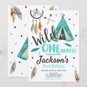 Wild & ONEderful Dreamcatcher Verjaardag Uitnodigi Kaart (Voorkant / Achterkant)