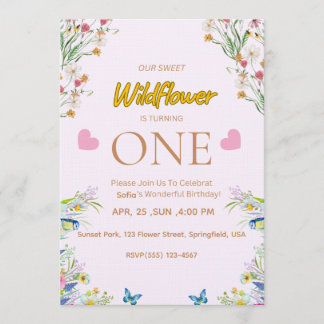 Wild & Onederful Floral Birthday Invitation Kaart