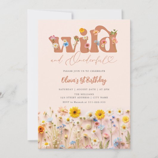 Wild & Onederful Modern Wildflower 1e verjaardag Kaart (Voorkant)