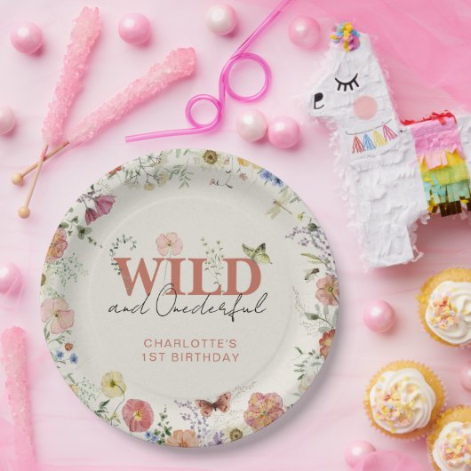 Wild & Onederful Pressed Flowers Meisje 1e Verjaar Papieren Bordje (Feest)