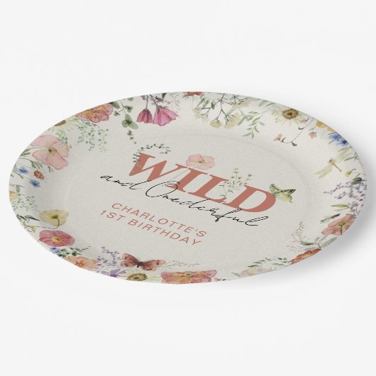 Wild & Onederful Pressed Flowers Meisje 1e Verjaar Papieren Bordje (Gekanteld)