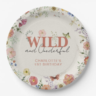 Wild & Onederful Pressed Flowers Meisje 1e Verjaar Papieren Bordje