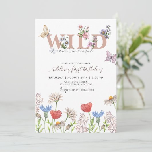 Wild & Onederful Wildflower 1e Verjaardag Schattig Kaart (Staand voorkant)