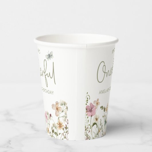 Wild & Onederful Wildflower 1e Verjaardagsfeest Papieren Bekers (Rechts)