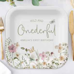 Wild & Onederful Wildflower 1e Verjaardagsfeest Papieren Bordje