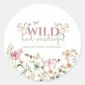 Wild & Onederful Wildflower 1st Birthday Party Ronde Sticker (Voorkant)