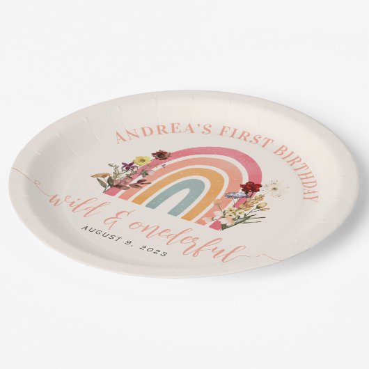 Wild & Onederful Wildflower Regenboog 1e Verjaarda Papieren Bordje (Gekanteld)