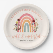 Wild & Onederful Wildflower Regenboog 1e Verjaarda Papieren Bordje (Voorkant)
