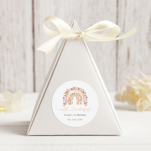 Wild & Onederful Wildflower Regenboog 1e Verjaarda Ronde Sticker