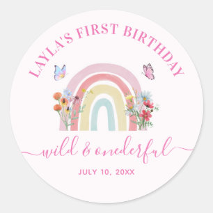 Wild & Onederful Wildflower Regenboog 1e Verjaarda Ronde Sticker
