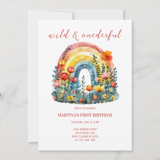 Wild & Onederful Wildflower Regenboog Verjaardag Kaart (Voorkant)