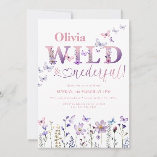 Wild & Onederful Wildflower Vlinder 1e Verjaardag Kaart (Voorkant)