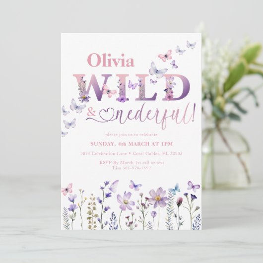 Wild & Onederful Wildflower Vlinder 1e Verjaardag Kaart (Staand voorkant)