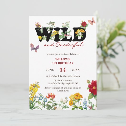 Wild & Onederful Wildflower Zomer 1e Verjaardag Kaart (Staand voorkant)