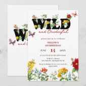 Wild & Onederful Wildflower Zomer 1e Verjaardag Kaart (Voorkant / Achterkant)