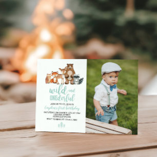 Wild Onederful Woodland Animal 1st Birthday foto Kaart