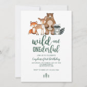 Wild Onederful Woodland Animal First Birthday Invi Kaart (Voorkant)